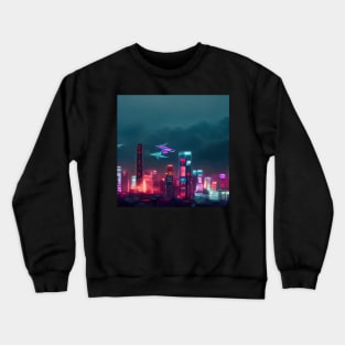 Lo-fi Flight Zone - Cyberpunk Cityscape Skyline Crewneck Sweatshirt